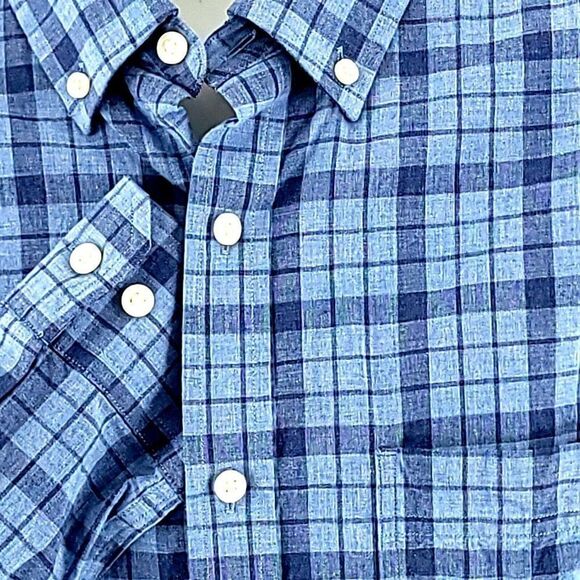 Nautica Classic Fit Medium Blue Plaid Pocket Front Cotton Button Down - Picture 3 of 12